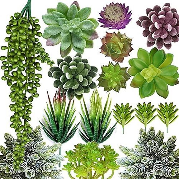 16 piece fake succulents set outdoors