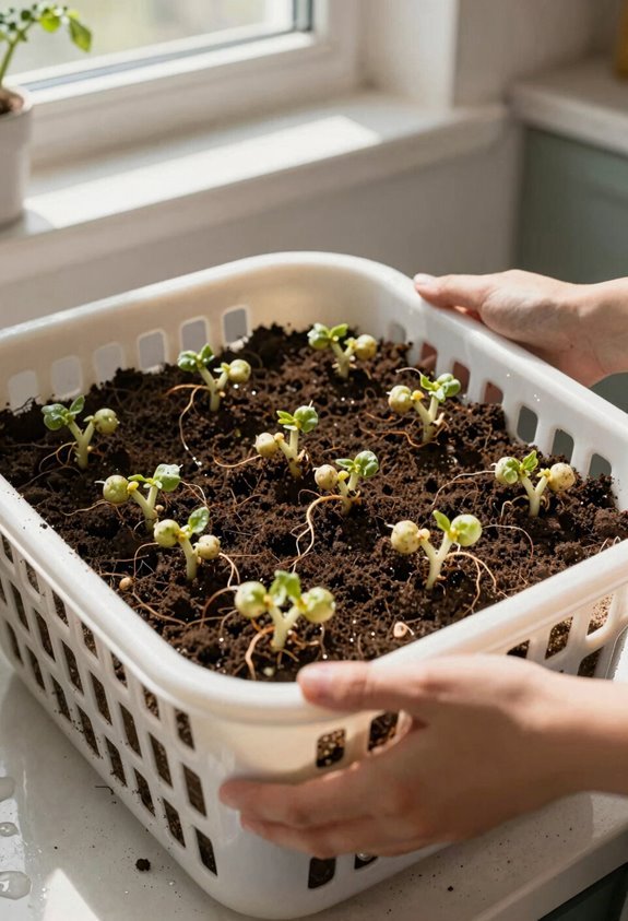 add soil gradually as sprouts rise