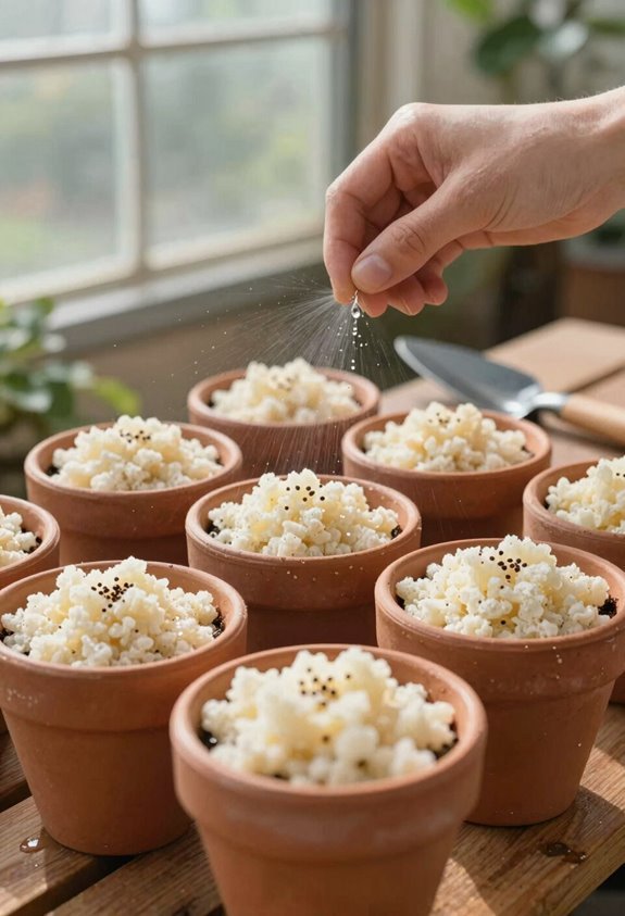 How to Grow Flowers From Seeds in Pots Step by Step 3 airy seed starting mix moistened packed labeled