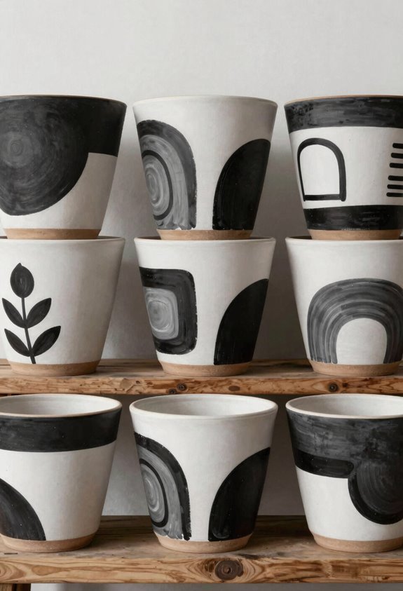 7 Creative Ideas for Painting Flower Pots 4 black and white painted pots complement any room