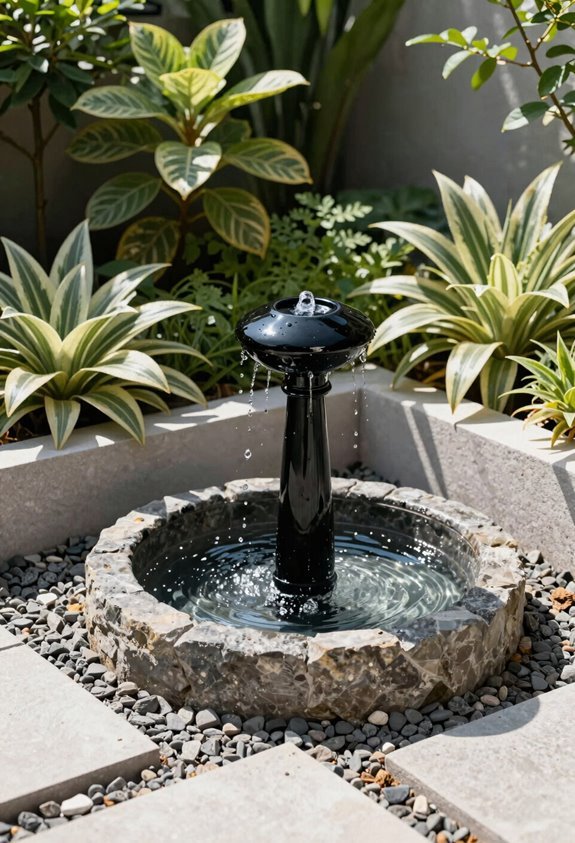 10 Small Garden Fountain Ideas That Transform Tiny Spaces 4 bold black bubbler fountain anchors patios