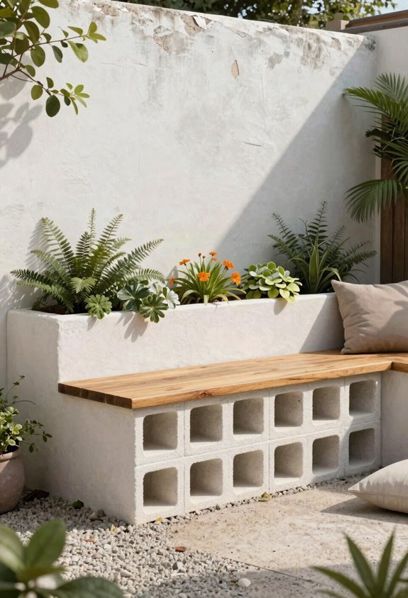 cheap cinder block bench with built in planters