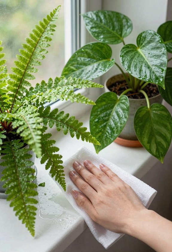7 Easy Ways to Make Your Indoor Plant Leaves Shine 1 dampen cloth wipe leaves gently