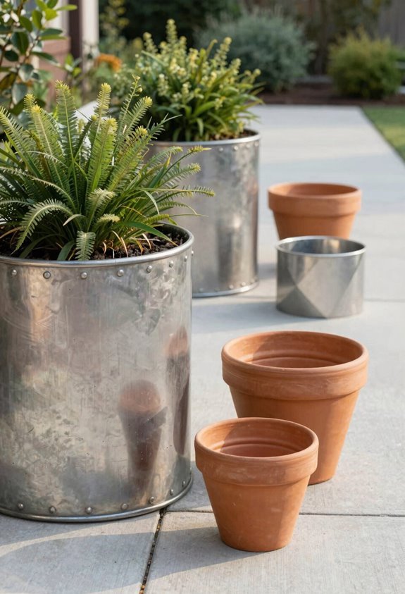 7 Front of House Planter Ideas for Instant Curb Appeal 2 galvanized metal with terra cotta