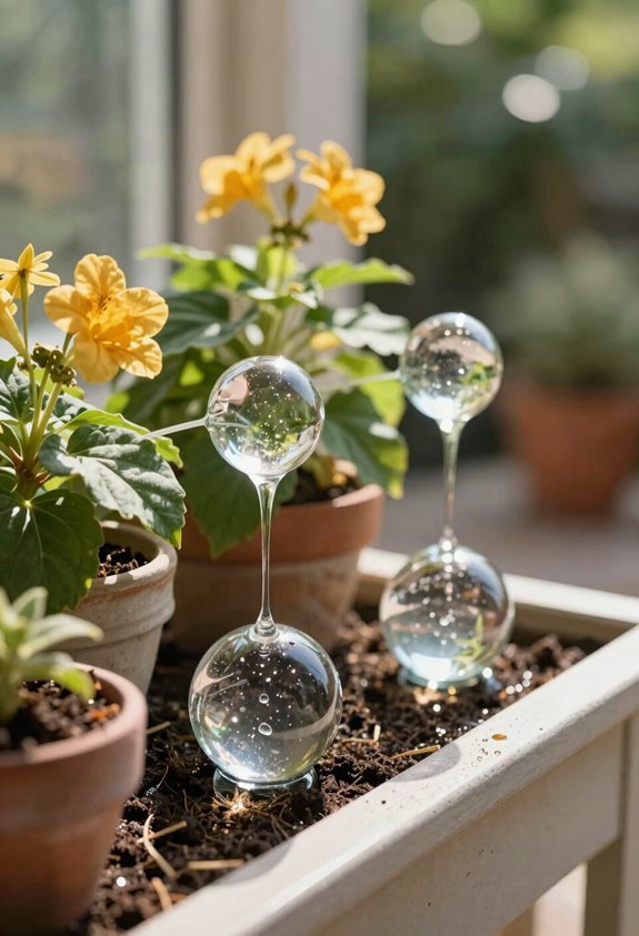 7 Reliable Methods to Water Window Boxes When Away 2 glass watering globes 2 3 days