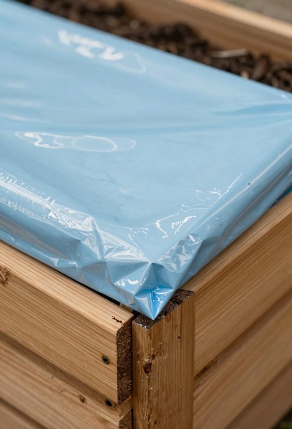 hdpe sheeting protects wooden planters