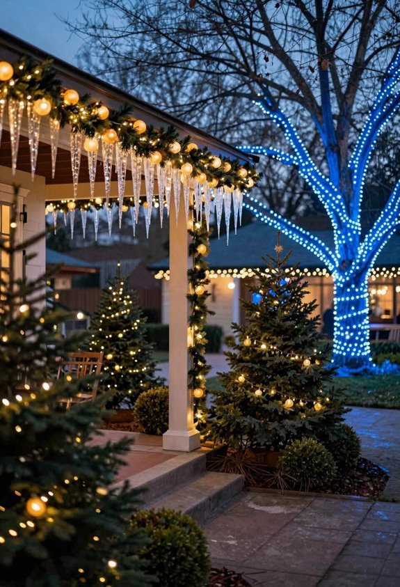 7 Outdoor Xmas Lighting Ideas to Transform Your Yard 5 layered warm and cool lighting contrast
