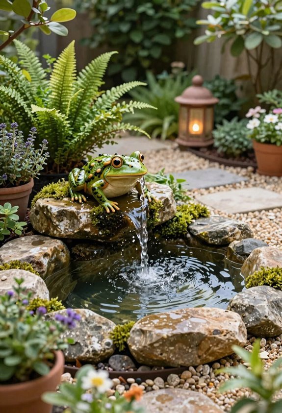 10 Small Garden Fountain Ideas That Transform Tiny Spaces 5 meditative frog fountain enhances entryway