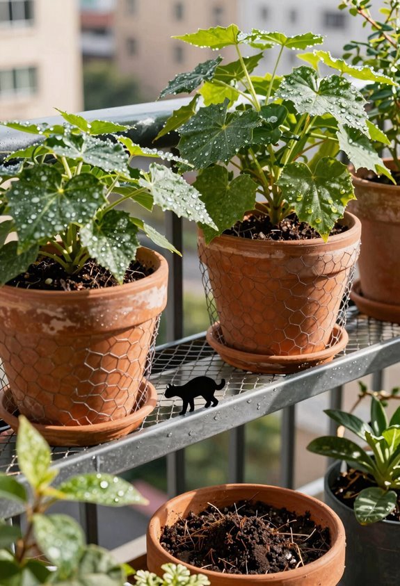 5 Ways to Stop Animals Digging in Plant Pots 3 mesh screens protect potted plants