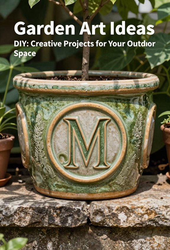 10 Garden Art Ideas DIY: Creative Projects for Your Outdoor Space 2 monogrammed planter with stone base