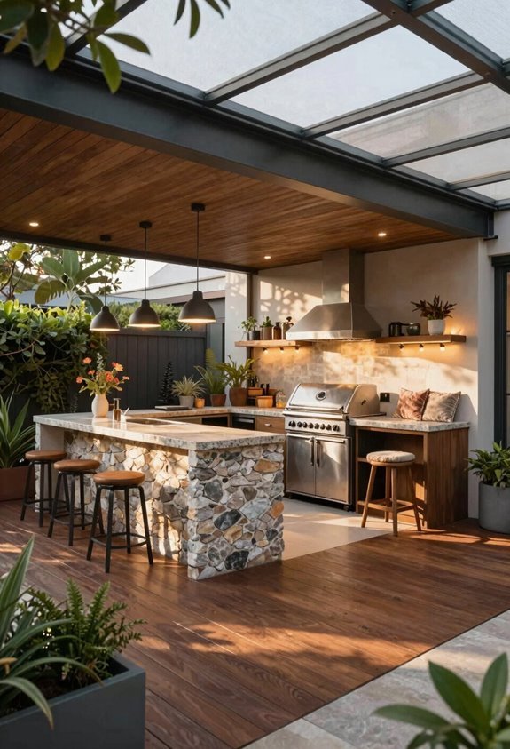 outdoor kitchen close quarters waterproofed ceiling fans