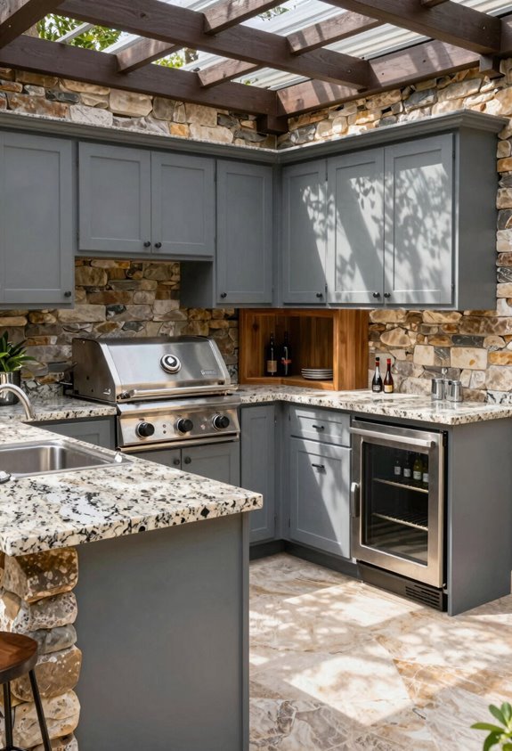 7 Outdoor Kitchen Decor Ideas That Transform Your Backyard 4 outdoor rated materials quartzite countertops stainless steel cabinets