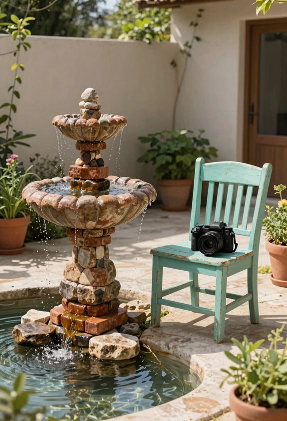 3 Budget-Friendly Tips to Make Your Patio Look Nice 2 patio fountain thrifted furniture
