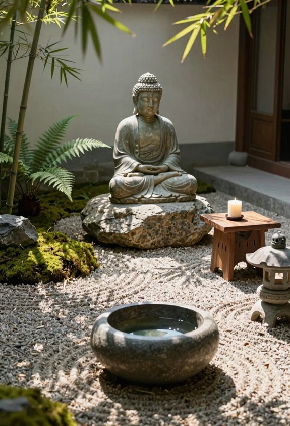 7 Zen Garden Statue Ideas That Transform Your Meditation Space 4 raised buddha altar with candles