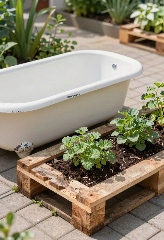 7 Simple Garden Box Ideas for Beginners 1 repurposed tubs pallets pavers