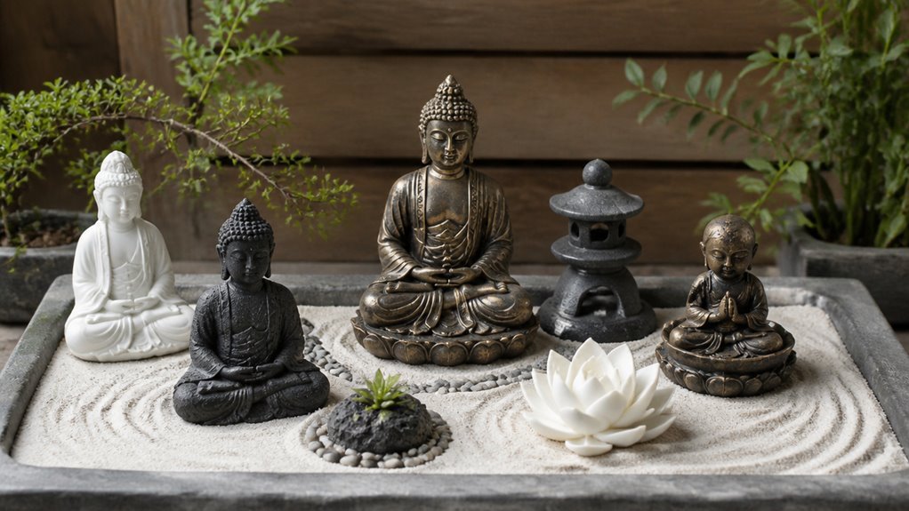 seven zen garden statues transforming meditation space