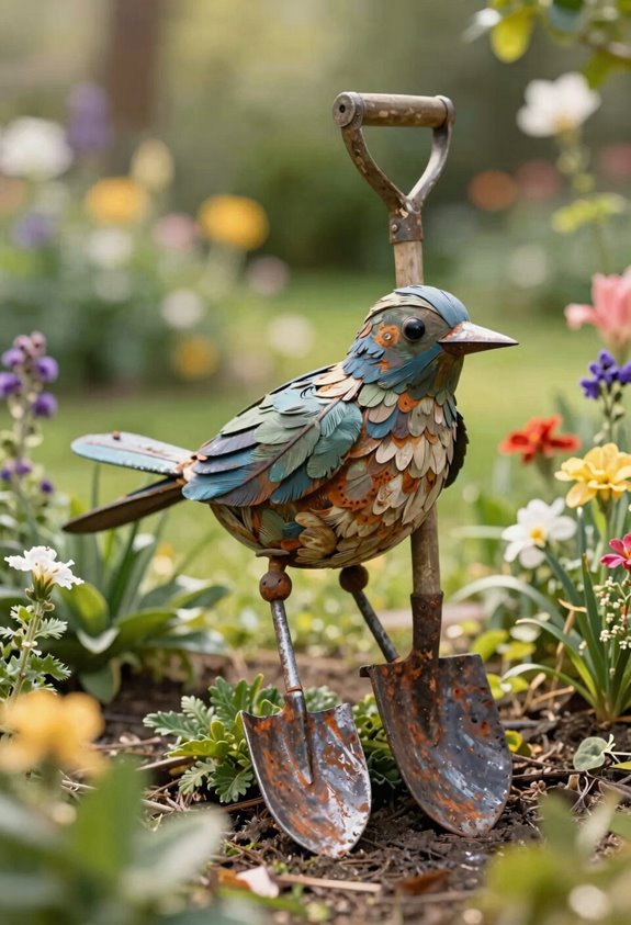 3 Garden Art Ideas From Junk You Can Make This Weekend 1 shovel bird garden sculpture