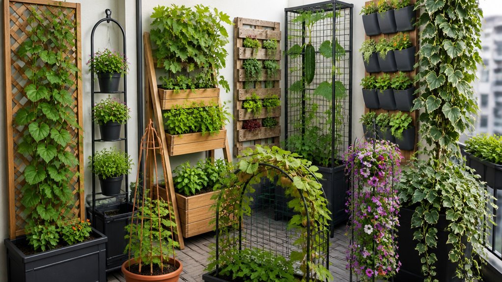 small space container garden trellis ideas
