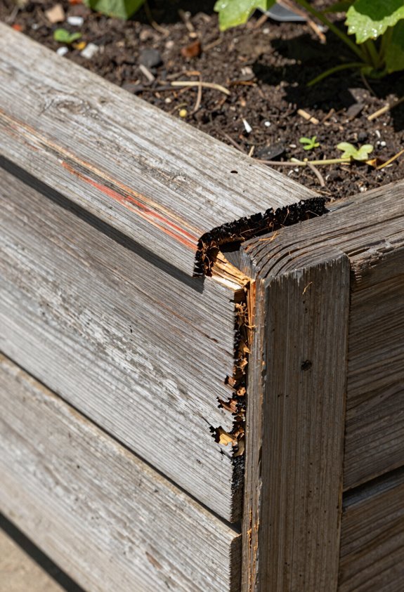How Long Do Cedar Planters Last? 3 soft spots warping discoloration indicating rot