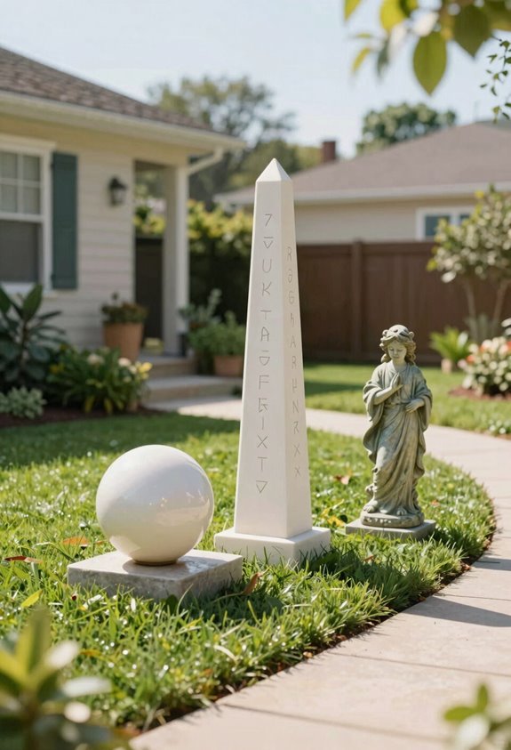 10 Front Yard Statue Ideas to Transform Your Curb Appeal 1 sphere vs obelisk bold vertical materials