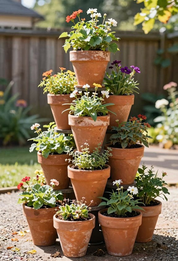 10 Garden Art Ideas DIY: Creative Projects for Your Outdoor Space 3 tiered terracotta pot centerpiece ideas