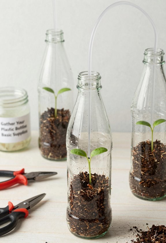 two bottle self watering planter setup