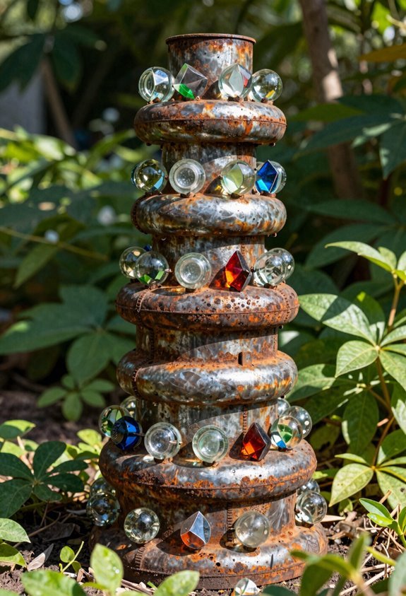 3 Garden Art Ideas From Junk You Can Make This Weekend 3 vertical scrap totem ascends artful