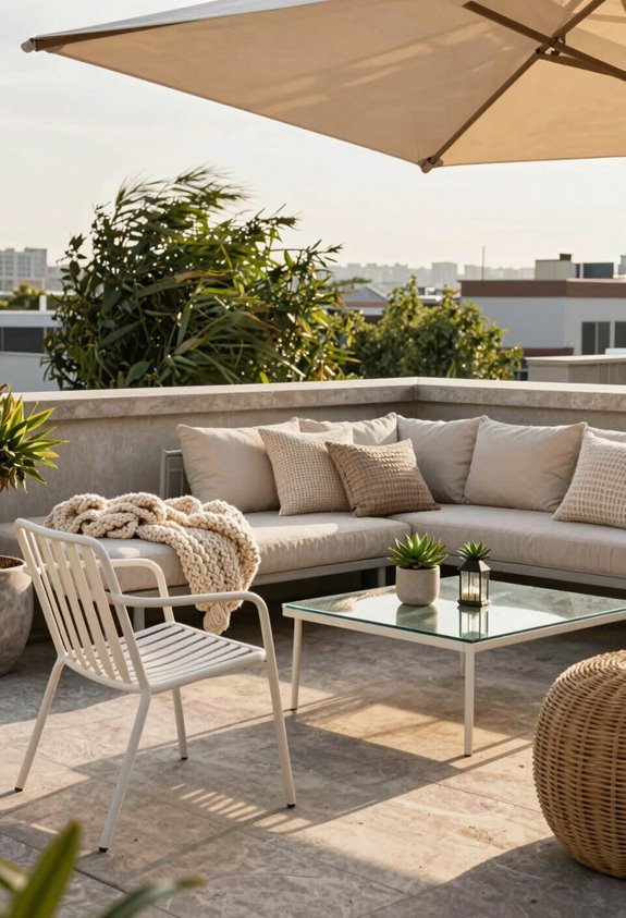 3 Rooftop Patio Decor Ideas to Transform Your Space 1 wind resistant furniture layered textiles secure setup